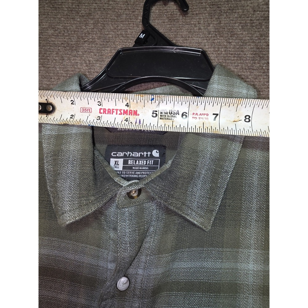 Carhartt Rugged Flex Mens XL Tall Relaxed Fit Plaid Flannel Shirt Olive Green - Picture 8 of 9